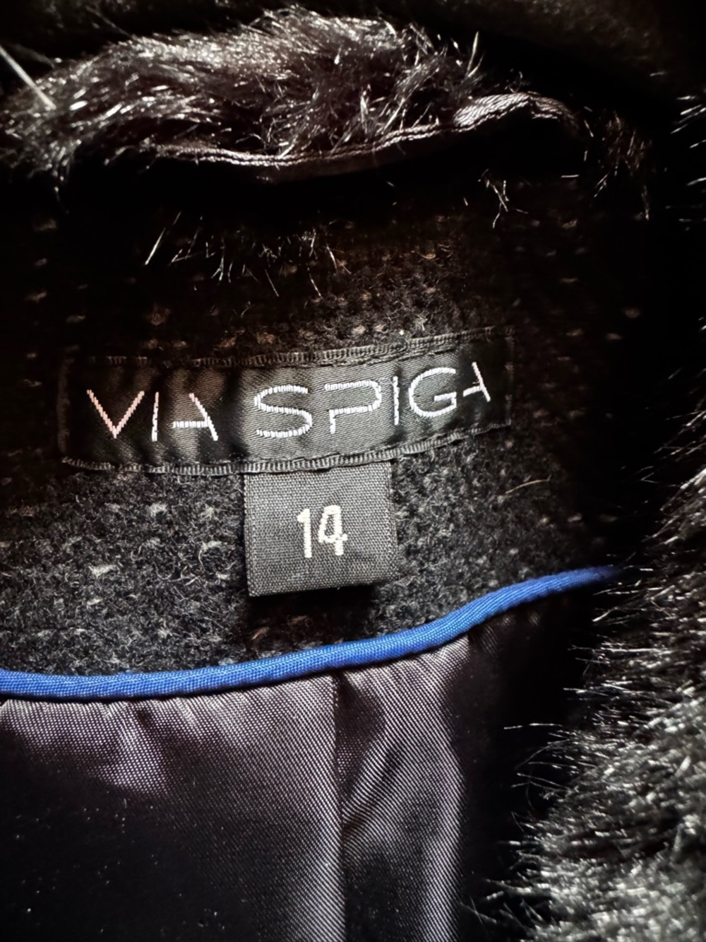 Via Spiga Black Wool-Blend Coat with Faux Fur Collar 14 - Picture 5 of 8